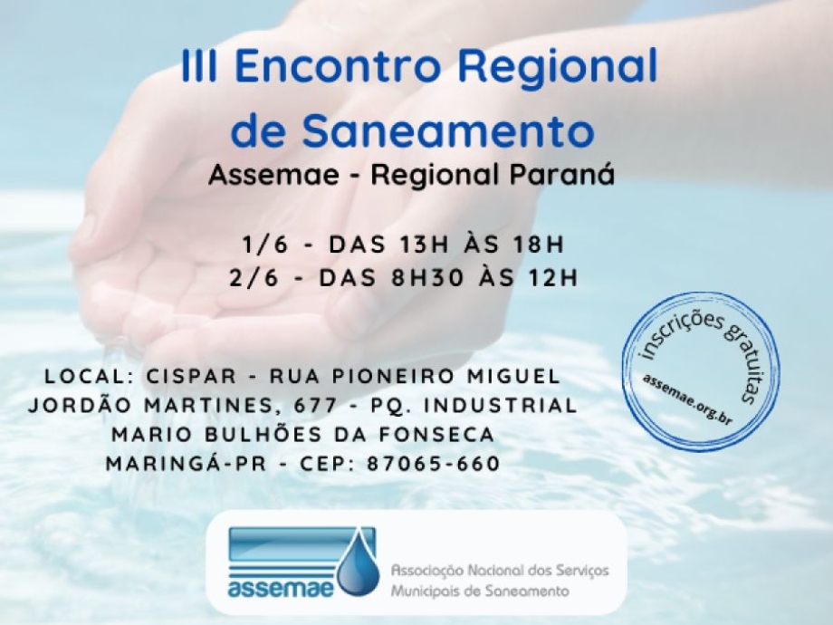 Cispar sediará Encontro Regional de Saneamento da Assemae