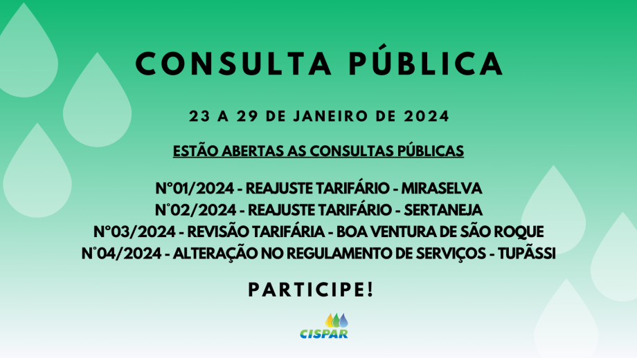 Consulta Pública - Miraselva, Sertaneja, Boa Ventura de São Roque e Tupãssi