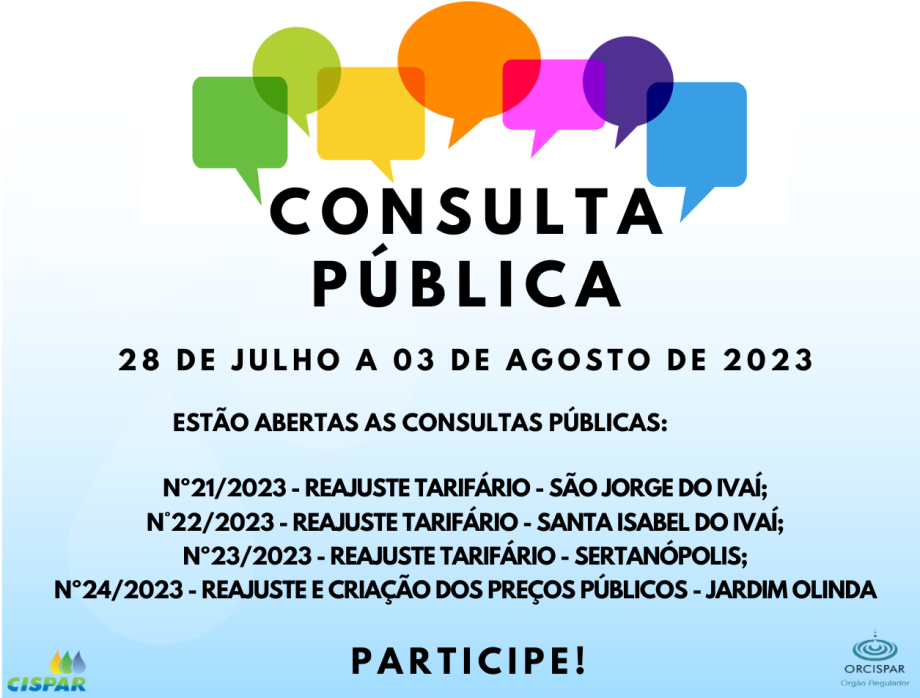 Consulta Pública - São Jorge do Ivaí, Santa Isabel do Ivaí, Sertanópolis e Jardim Olinda