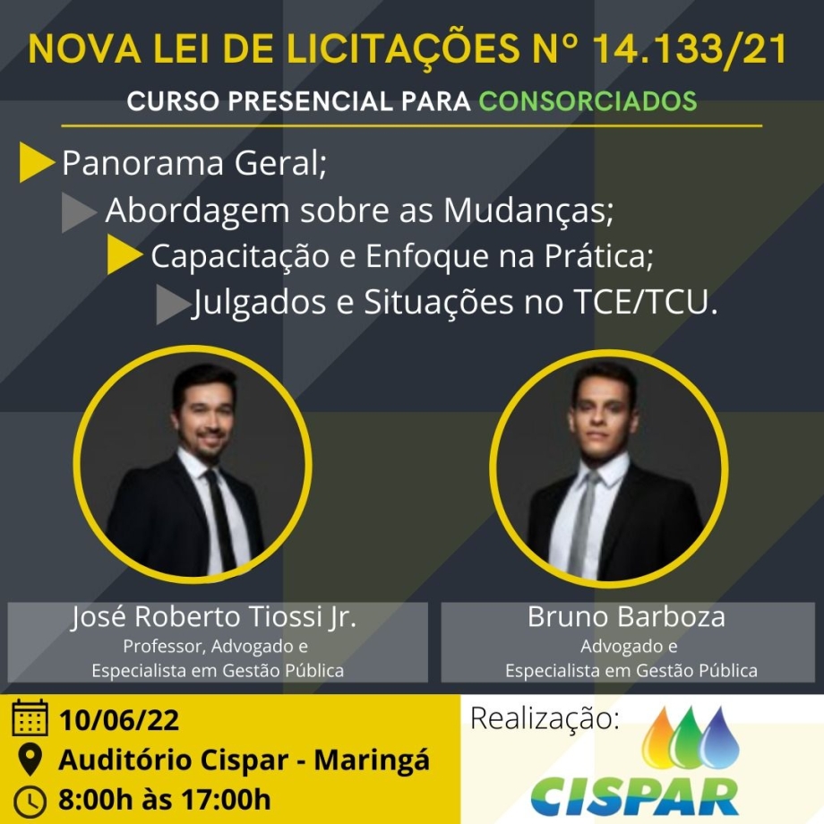 Vem aí: Curso da Lei nº 14.133/2021 - Nova Lei de Licitações promovido pelo Cispar